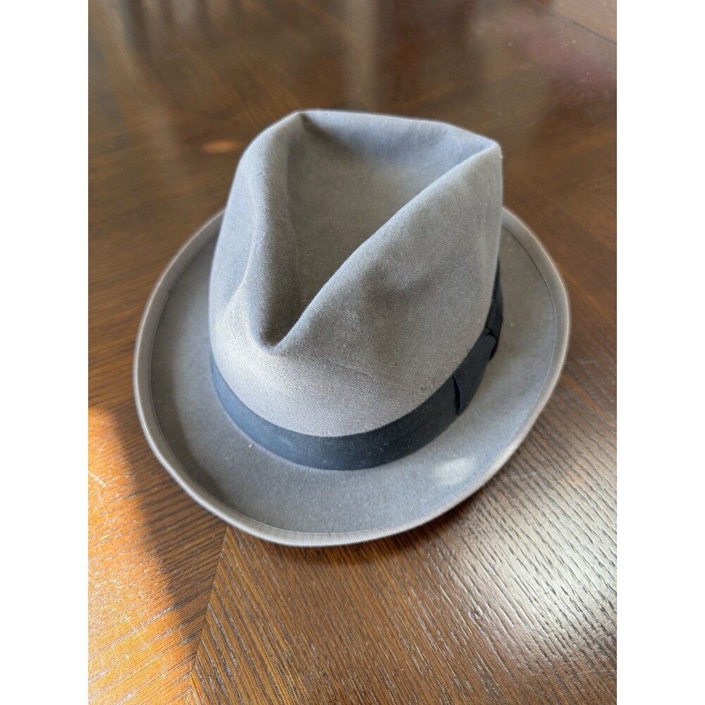 Vintage Genuine Fur Felt Fedora Hat 7 1/4 Gray Black Bound Brim Custom Quality